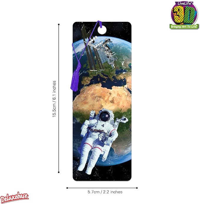 3D LiveLife Bookmark - Earth from Space from Deluxebase. Cute Lenticular Astronaut Page Marker. Astronomy Themed Accessories for Book Lovers. Small Gifts for Men, Women, Writers and Teachers.