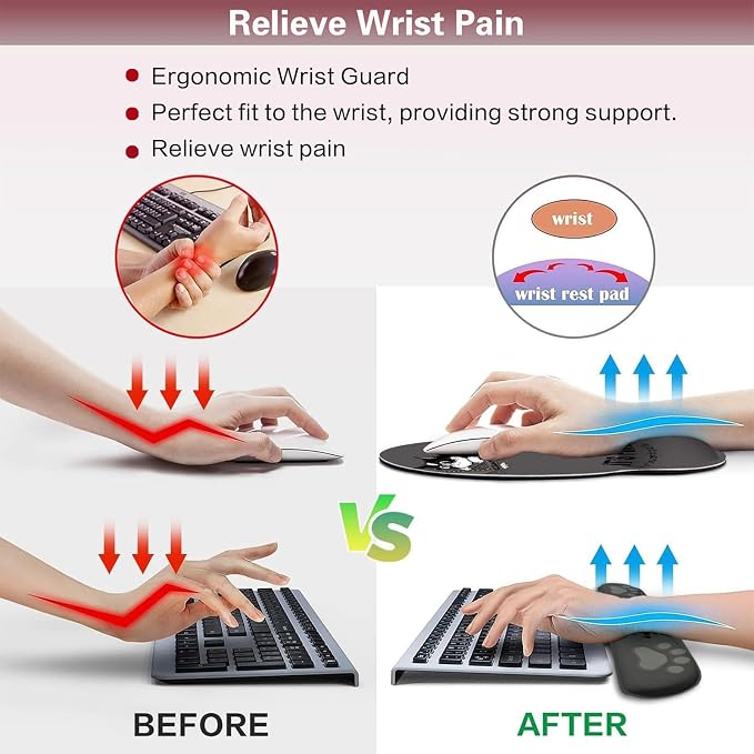 AQQA Funny Keyboard Mouse Pad Set,XXL Mouse Mat+Keyboard Wrist Rest Support, Cat Ergonomic Mouse Pad with Wrist Rest, 4 Pcs Cute Office Desk Accessories,35.4×15.7 in