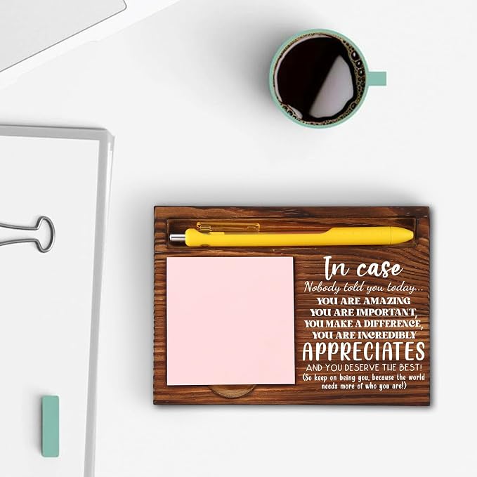 Appreciation Thank You Gift for Coworker Teacher Nurse Friend, Wooden Sticky Note Holder for Desk, Employee Appreciation Desk Organizer, Office Gift for Women Men Mentor HR VN337