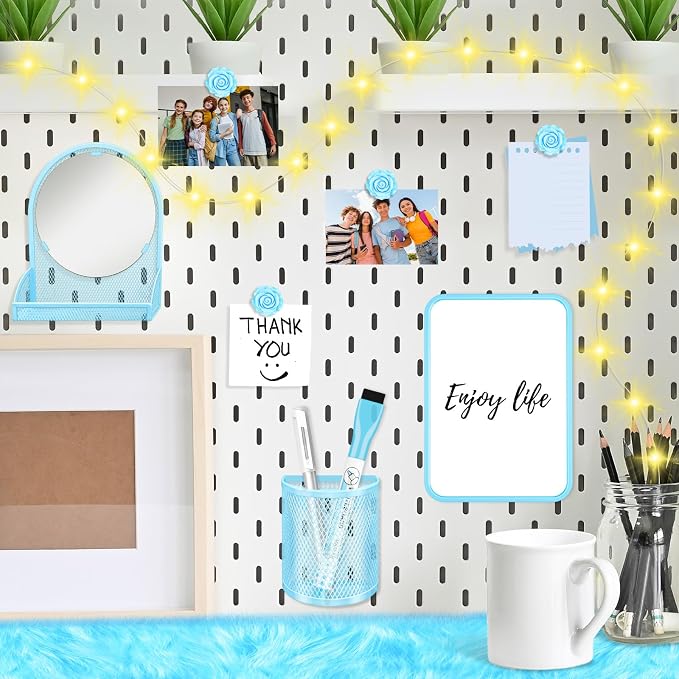 8 Pcs Blue Locker Accessories Kit Blue Magnetic Mirror, Magnetic Pen Holders, Cute Flower Magnets, Locker Organizer Supplies Back to School Stuff Gift Locker Accessories for Girls