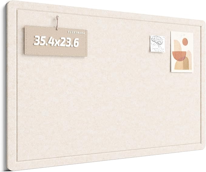 Fluxynara Bulletin Board,35.4" x 23.6" Cork Board Alternative with 12 Safe Removable Adhesive Tabs, Foldable Felt Pin Board for Home Office, Classroom, Bedroom,Entryway for Walls—Oatmeal
