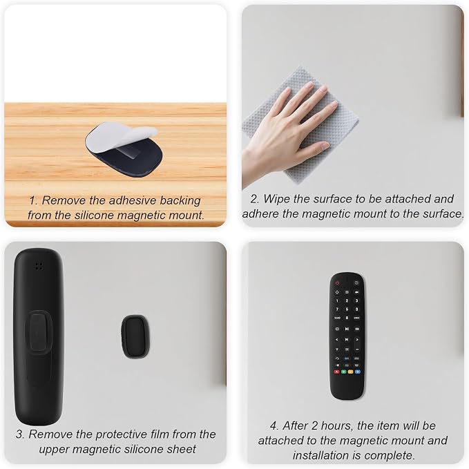 Penitue 4pcs Magnetic Remote Control Holder, Wall Mount Stronger Magnetic Silicone TV Remote Holder No-Drill Self-Adhesive Storage Caddy Rack for Home Bedroom (Black)
