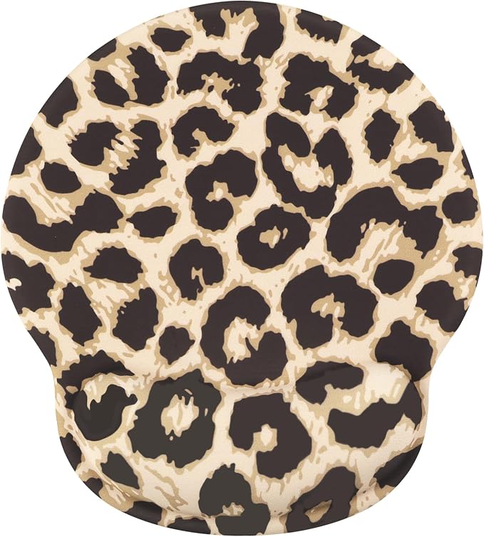 Leopard Mouse Pad Wrist Support Wrist Rest, Ergonomic Mouse Pad with Non-Slip Base for Office Gaming Working Computers,Desk Accessories Pain Relief Mouse Mat for Home&Game Decor, Light Brown