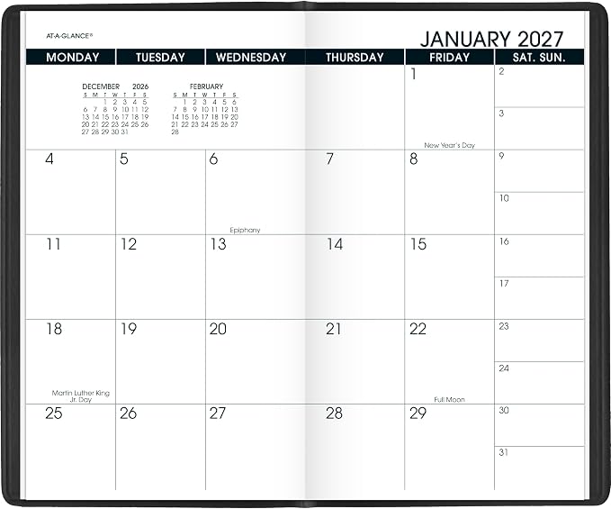 AT-A-GLANCE 2027-2028 Planner, 2-Year Monthly Planner, 3.5" x 6", Pocket Size, Unruled Daily Blocks, Black (700240527)