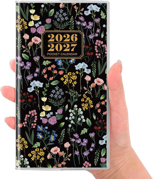 SKYDUE Pocket Calendar 2026-2027, Pocket Monthly Planner Jan 2026 - Dec 2027 for Purse, 6.7" X 3.7" 24-Month Small Planner, Academic Year Calendar, Compact Design with Plastic Sleeve