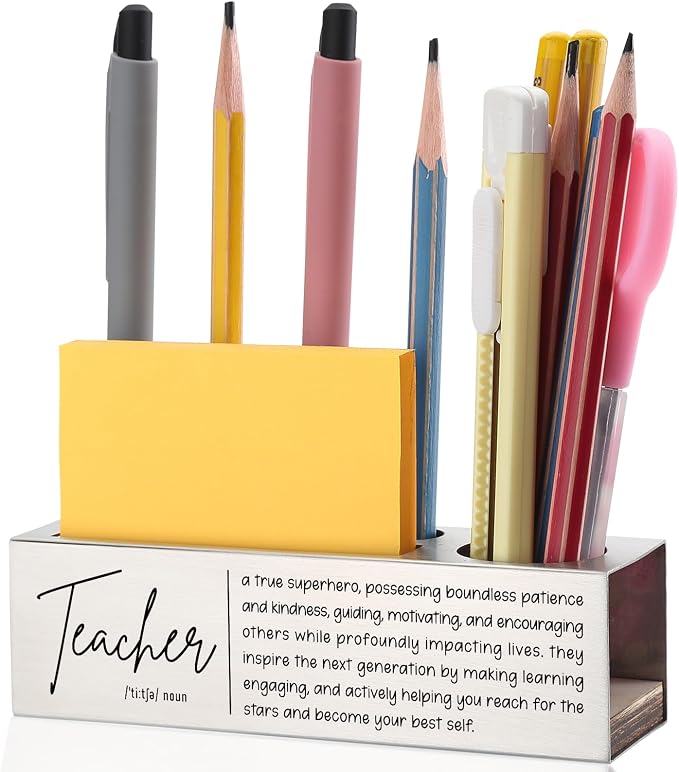 Teacher Desk Pencil Holder Inspirational Gift for Teachers Motivational Office Decor for Educators Unique Pen and Pencil Organizer for Classroom EDP86