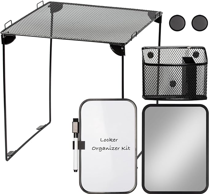 Svartur Black Locker Organizer Kit with Shelf, Shelf, Mirror, Pen Holder, Whiteboard, Back to School Essentials, 7-Piece Decoration Kit