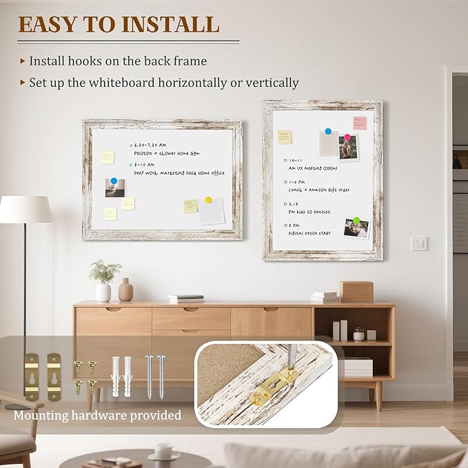 White Board for Wall, 36'' x 24'' Magnetic Dry Erase Board, Decorative Whiteboard with Vintage Wooden Frame, Hanging Writing Board for Home Office School Dorm