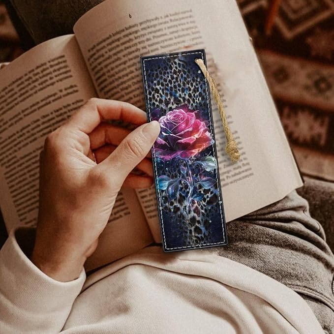 Bookmarks for Men Boy, Cool Bookmarks Leopard-Print Roses Book Marks for Adults Kids Bookmark Set of 2 for Bibles