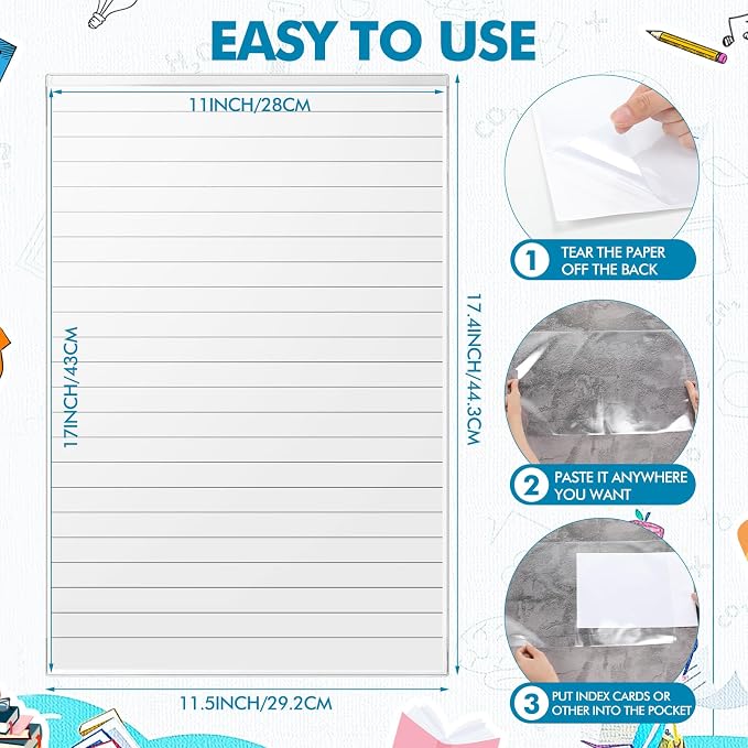 Outus 30 Pcs Self Adhesive Shop Ticket Holders Clear Plastic Sleeves Adhesive Pockets Work Order Job Ticket Holders for Back to School Student Label Home Office Posting Signs (11 x 17 Inch)