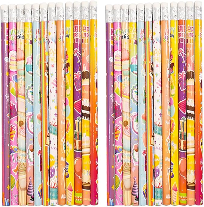24pcs Birthday Pencils with Eraser Wood Pencils Bulk Classroom Prizes, Home Halloween Birthday (birthday, 24)