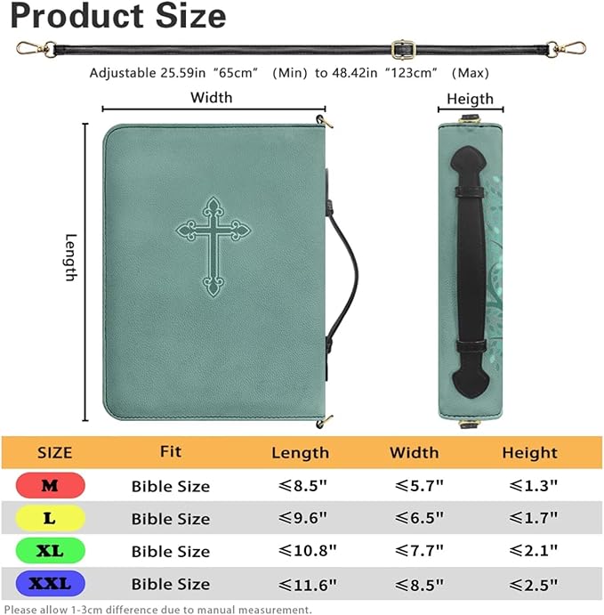 Personalized Bible Cover Case for Women - Custom Your Name Womens Bible Case with Zipper, Handle & Detachable Adjustable Strap, XXL Bible Covers for Women – Bible Book Cover Womens, Green