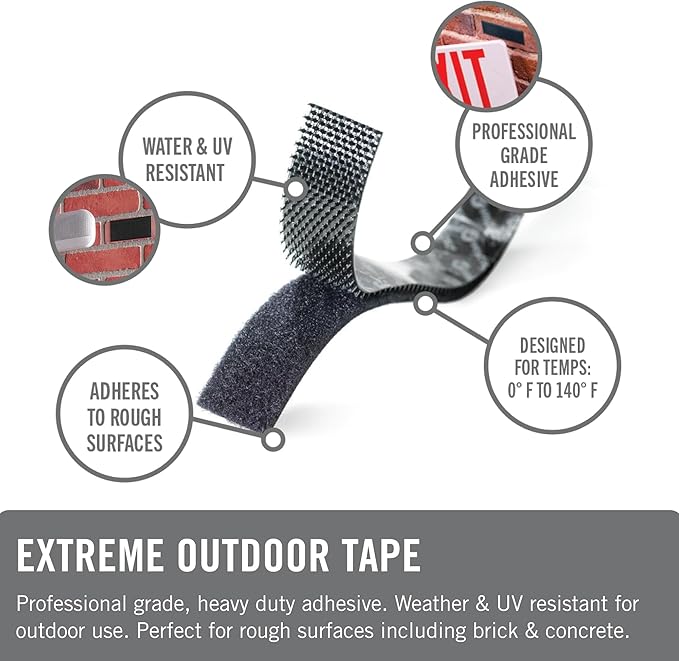 VELCRO Brand Extreme Outdoor Double Sided Mounting Tape Holds up to 15 Pounds on Brick or Other Rough Surfaces UV and Weather Resistant 14Ft Heavy Duty Roll,(Pack of 12)