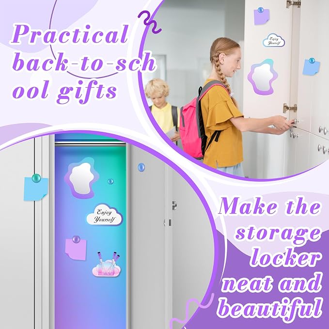 Denylo pro Magnetic Locker Accessories Kit Colorful Purple Back to School Essentials Locker Organizer Supplies with Stickers Include Mirror Whiteboard Pen Holder Magnetic Pen Clasp Magnet