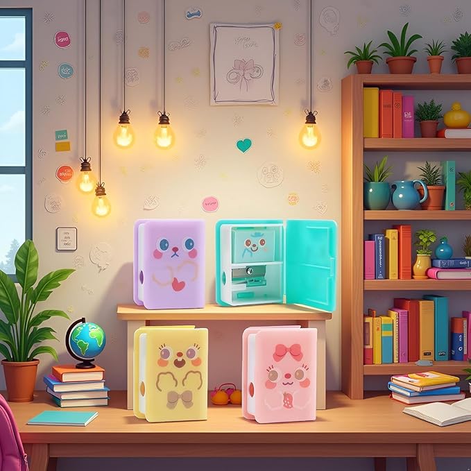1Pc Multicolor Cute Dual Purpose Book Pencil Sharpener Eraser, Cute Cartoon Student Eraser Pencil Sharpener Writing and Correction Supplies