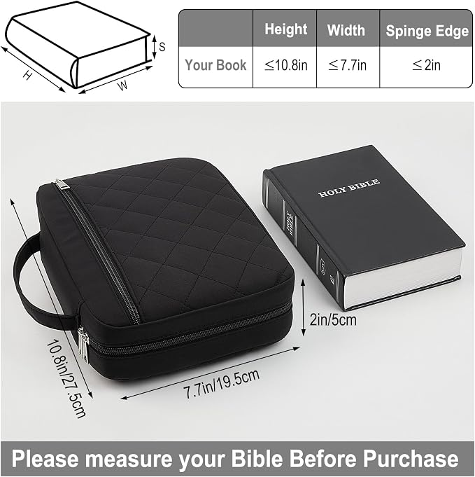 Bible Cover Case for Women, Quilted Bible Cover Bag with Handle for Girls, Bible Carrying Case Study Supplies Accessories for Women