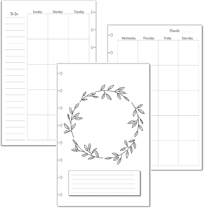 Undated Monthly Calendar Refills for Letter, Junior, Classic, Skinny, Mini size Discbound Planners Fİtts Happy Planners Levenger Circa TUL Staples Arc Notebook Office (8-Disc, 5.5"x8.5", Floral)
