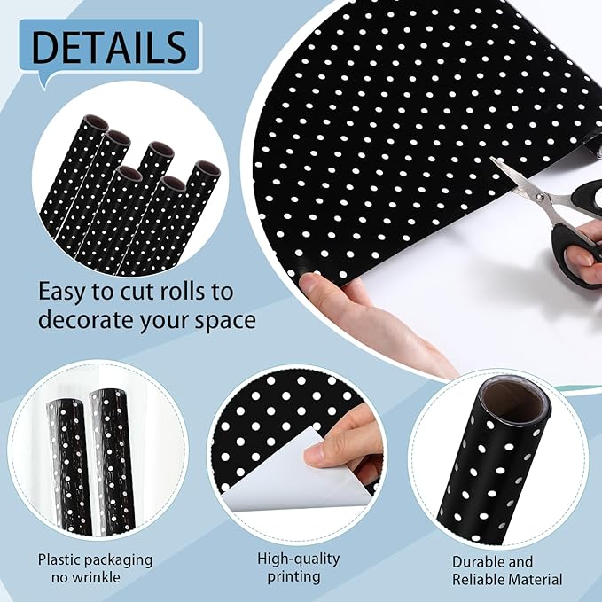 Skyygemm 6 Rolls Classroom Bulletin Board Paper Roll Polka Dot 4 x 12 ft Fade Resistant Colored Background Paper Bulk for Art Decor Drawing Craft(Black)