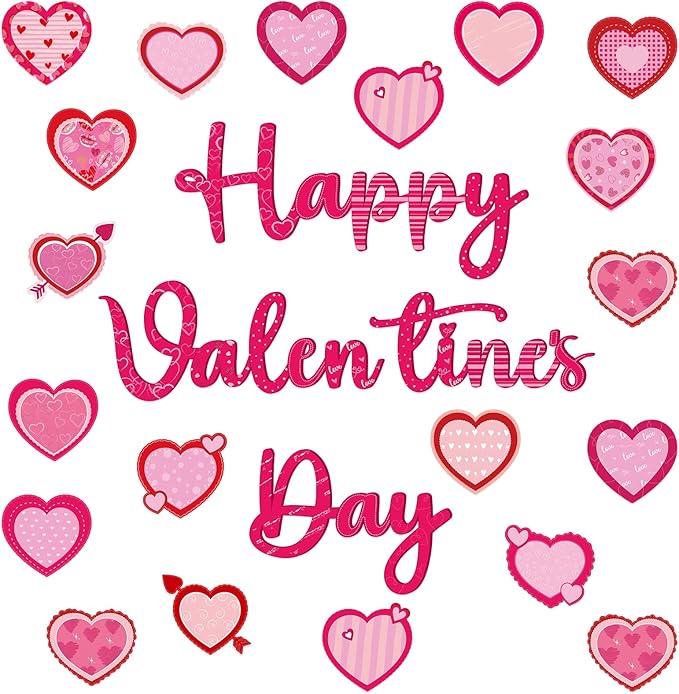 Gersoniel 83 Pieces Valentine's Day Bulletin Board Decorations Paper Love Hearts Cutouts Happy Valentines Cutouts for Romantic Classroom Home Window Door Wall Decorations Supplies