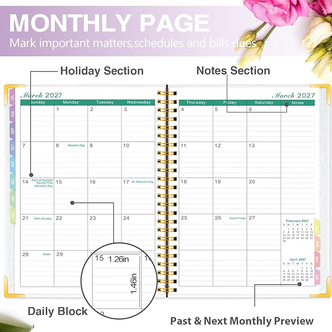 GuassLee Academic Planner 2026-2027, 12-Month Daily Weekly Monthly Calendar Planner from July 2026 - June 2027, Aesthetic Hardcover Student Teacher Planning with Inner Pocket Coated Tabs, A5 Size