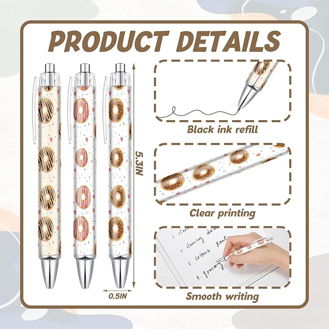 6PCS Donut Pattern Pens Set, Donuts Writing Pens, Cute Accessories Items Stationary, Perfect for School, Office Supplies, Party Gifts, Theme Notebooks, Sticky Notes, Desk Accessories