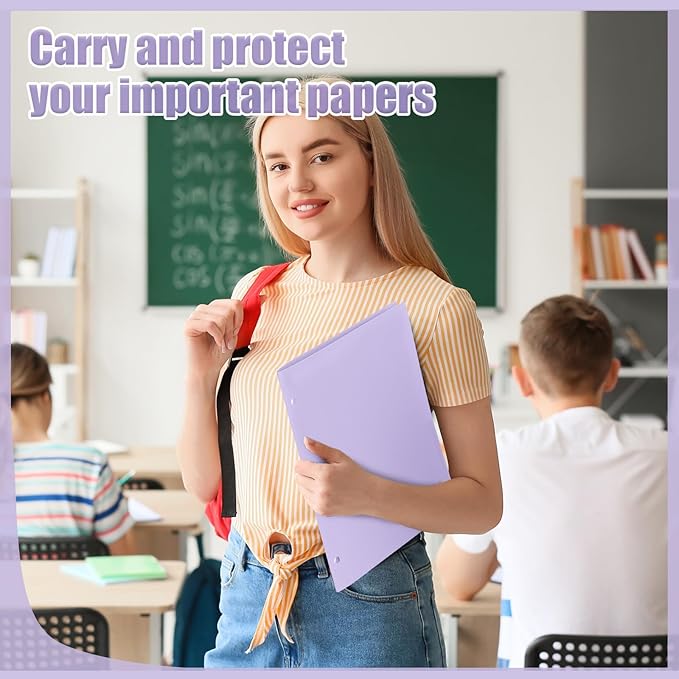 Yeaqee 100 Pcs Plastic Folders with Pockets Bulk 3 Hole Punched 2 Pocket File Folders for 3 Ring Binder Divider Folder for Notebooks, Durable Poly for Office Home (Light Purple)