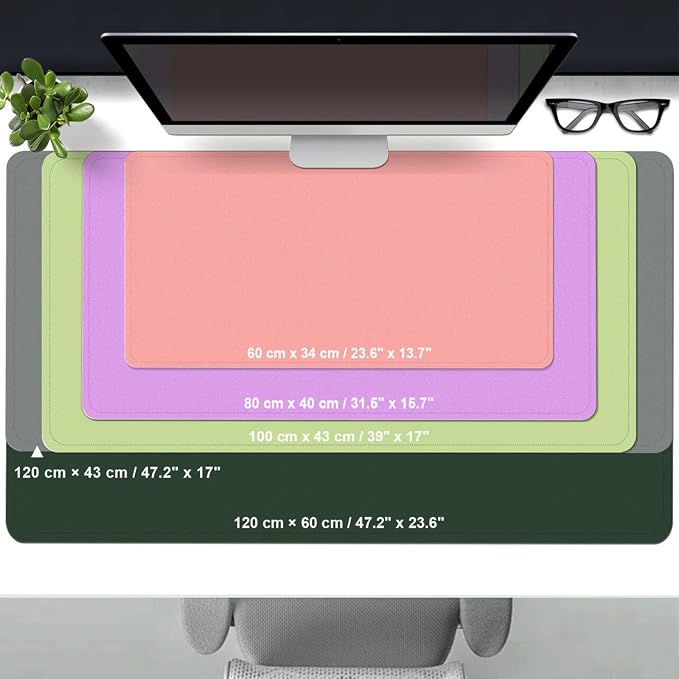 Desk Pad Protector, Leather & Suede Desk Mat, Non-Slip Desk Pad Mat, Large Mouse Pad, Waterproof Desk Blotter Mat, Desk Cover for Office, Home (Blackish Green, 23.6" x 13.7")