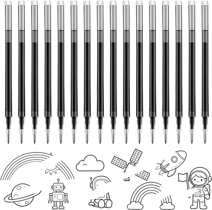 16Pcs 0.7mm Black Erasable Gel Ink Pen Refills Compatible with Frixion Friction, Replaceable Medium Fine Point Clicker Refill Stationery (16, Black)