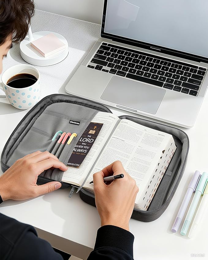 Bible Cover - Bible Case for Men with Durable Handle, Carrying Book Case Church Bag, Protective with Zippered Pocket, Ideal for Church and Prayer Meetings, Christian Gift for Men