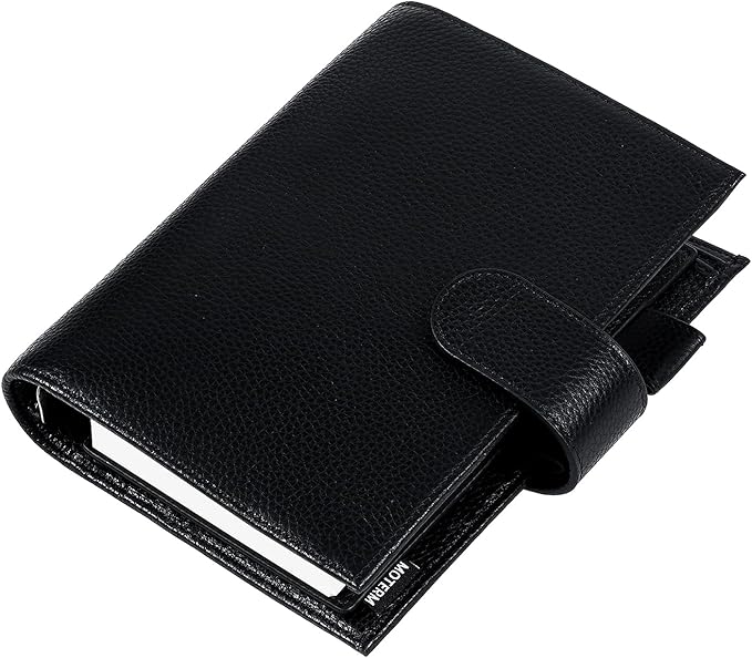 Moterm Personal Luxe Rings Planner - Genuine Leather Binder Organizer (30mm Ring, Pebbled-Black)