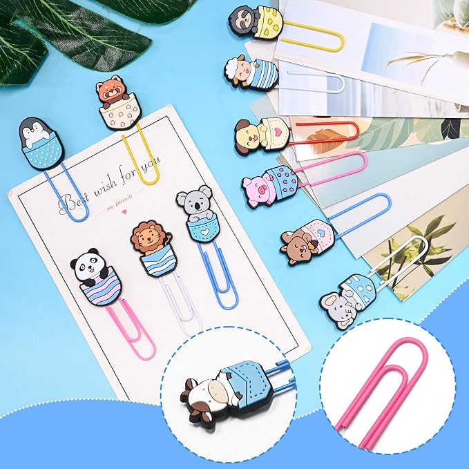 Cute Paper Clips, 18Pcs Cute Pocket Animals Bookmark Paperclips Bulk Metal Fun Pet Planner Clip Charms Clamp Desk Accessories Stationery Colorful Office Supplies Gifts for Student Teacher Party Decor