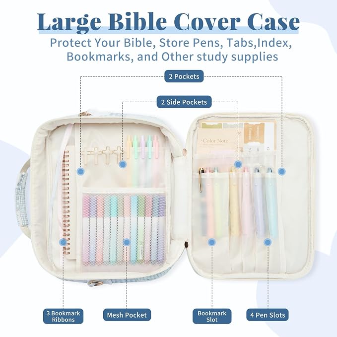 Personalized Initial Bible Cover Case for Women, Large Quilted Bible Bag with Durable Handle, Stylish Church Bag Journaling Kit with Study Supplies Accessories, Christians Gifts for Women (Spliced-P)