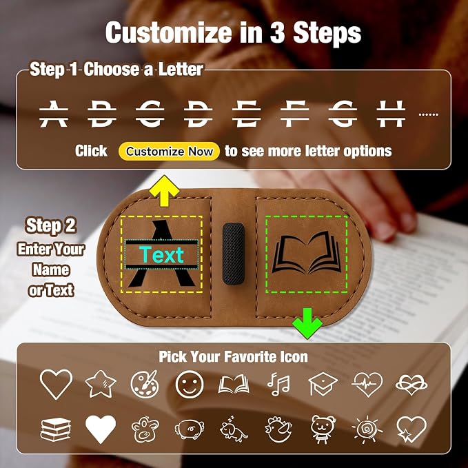 Personalized Magnetic Leather Pen Holder Bookmark – Custom Engraved Initial Letter Bookmarks Clip, Customized Gifts for Book Lovers Readers Women (Pen Holder Bookmark)