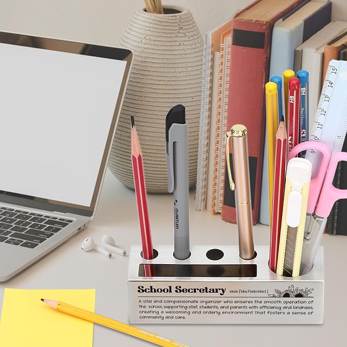 School Secretary Desk Pencil Holder Appreciation Gift for School Secretaries Inspirational Office Decor for Administrative Professionals Unique Pen Holder EDP90