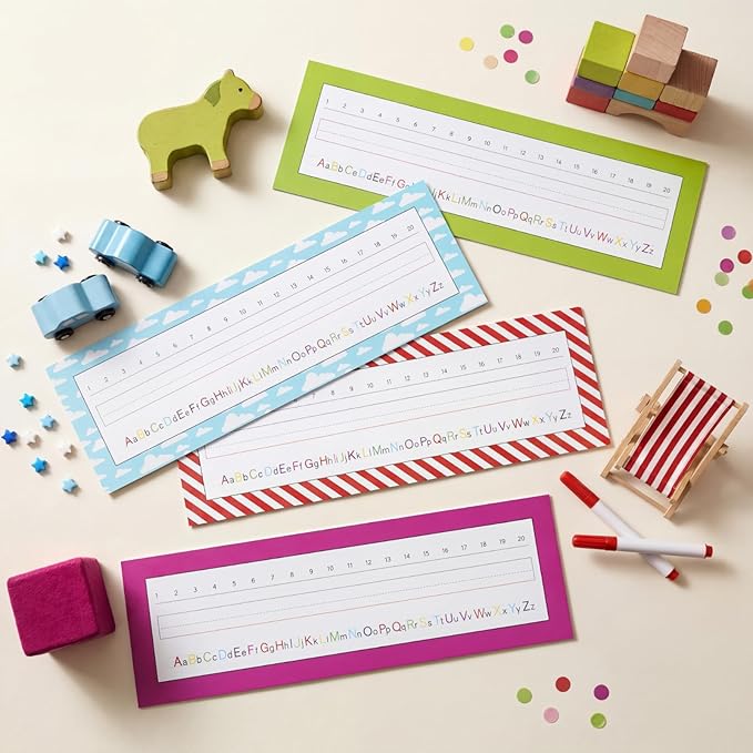 Tenceur 40 Pcs Name Plates for Classroom Desk Name Tags with Alphabet Colorful Desk Nameplates Cartoon Story Decor for School Table Cubbies(Simple)
