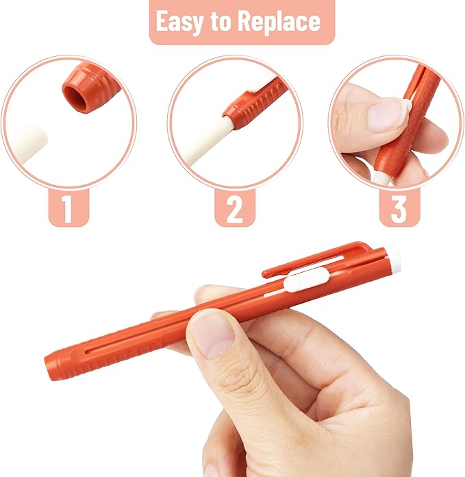 Mr. Pen- Retractable Mechanical Eraser Pens, 6 Pack, Coral Colors, Latex-Free Precision Pencil Erasers for Artists, Students, Drawing, Sketching & Drafting