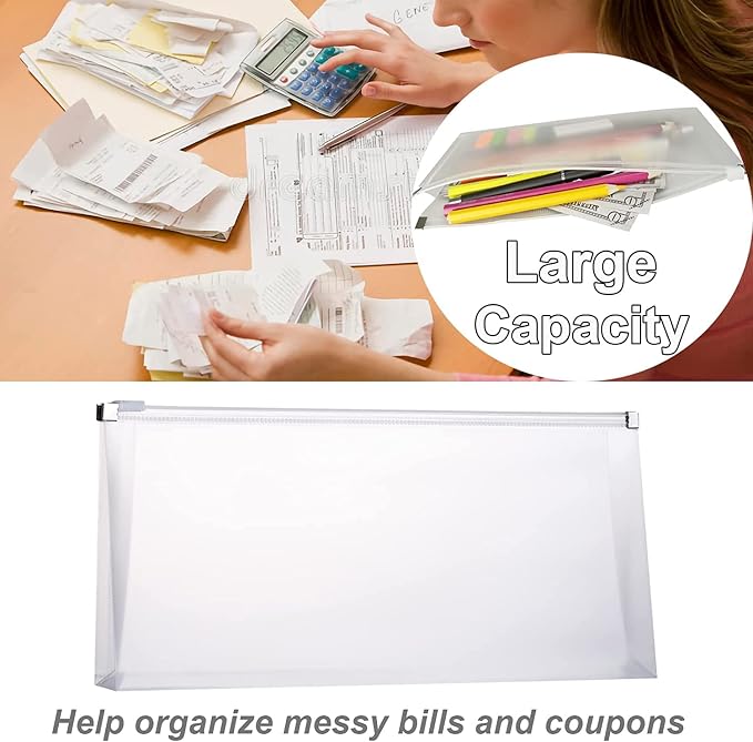 10Packs #10 Zipper Plastic Envelopes 5 x 10 Assorted Colors Envelopes Folder for Money Receipts Coupons Bills
