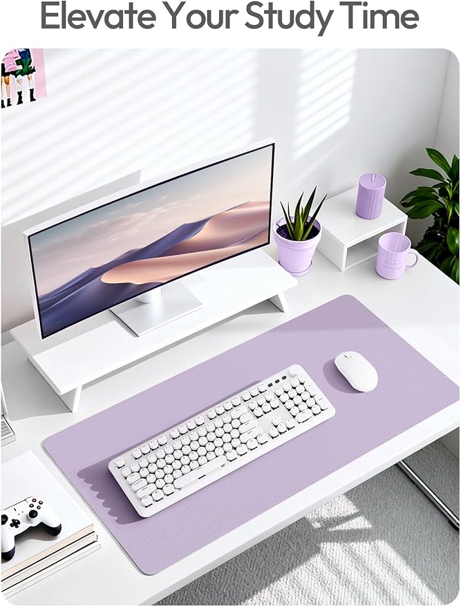 YSAGi Leather Desk Protector, Office Mat, Large Mouse Mat, Non-Slip PU Leather Blotter, Laptop Desk Mat, Waterproof Writing Pad for Office and Home(Light Purple, 42" x 17.2")
