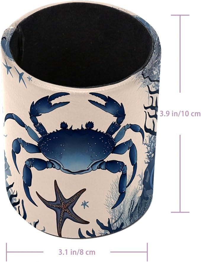 Vintage Crab Pen Holder Pencil Organizer Cute Pencil Cup Desk Decor Makeup Brush Holder PU Multifunctional Office Supplies for Home Classroom School