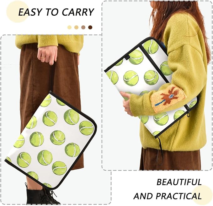 Tennis Ball Sport File Folders,Plastic Folders with 13 Pockets,Expandable File Folder for Documents School Students Office,Aesthetic Folder with Labels A4 Letter Size