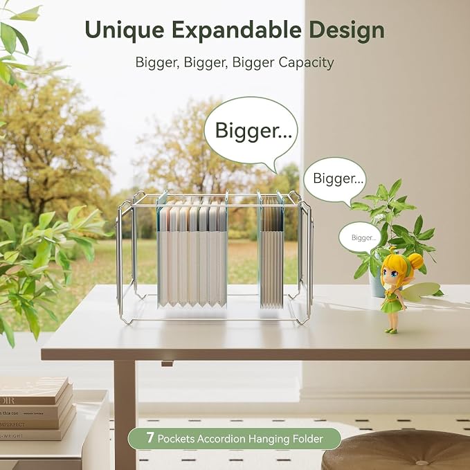 EcoStash 12-Pack Eco-Friendly Wheat Straw Hanging File Folders - 7 Expanding Pockets, Bulk Letter Size Organizers for Filing Cabinet,for Business Tax, School & Office - 3 Colors