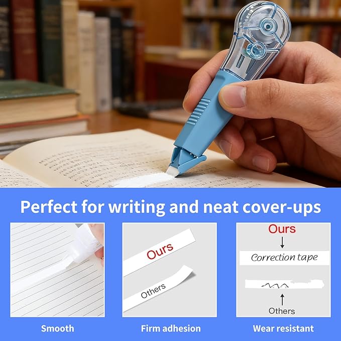 5-Pack Correction Tape Pen, 5mm Wide White Out Tape Roller with Adjustable Core, Smooth Grip Correction Eraser Pen for School Student Office Supplies, 19.69ft Each, Instant Dry & Stretch Resistant