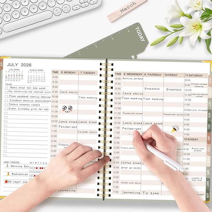 2026-2027 Academic Planner, Weekly & Monthly Appointment Book from Jul. 2026 - Jun. 2027, Work & Life Daily Hourly Planner with Time Slots,A5 Agenda Organizer for School Office,Pastel Green,8.4"x 6.1"