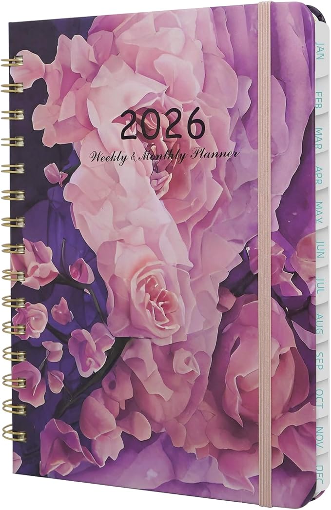 2026 Planner, Weekly and Monthly Calendar Planner for Women, Jan 2026 - Dec 2026, Hardcover Planning Agenda book with Tabs, Spiral Bound, Inner Pocket, Perfect for School Office Supplies, 8.4" x 6.3" (Purple)