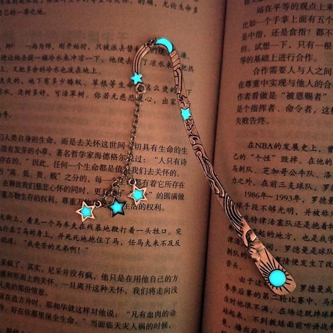 Luminous Bookmark, Retro Glow in The Dark Reading Bookmarks for Women Men Lovers,Book Markers with Pendant Holiday Gifts