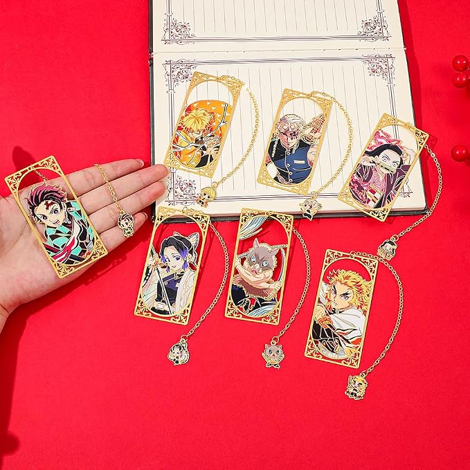 7PCS Anime Demon Bookmark Set, Tanjiro Hashira Brass Bookmarks for Readers, Students, Anime Fans, Book Lovers, Reading Accessories (7pc Hashira)