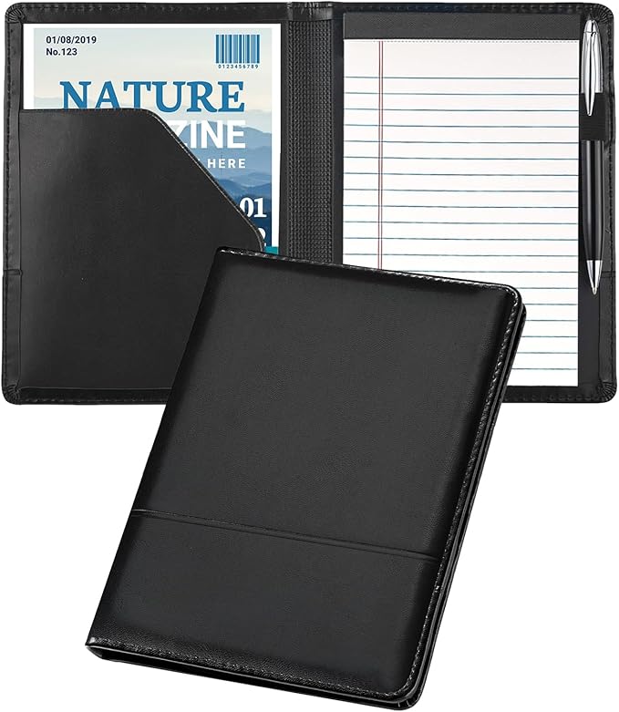 Classic Padfolio/Junior Portfolio Folder Case, Business A5 Binder Organizer Notepad for Men Women, 5 x 8 Writing Pad Included,Black.