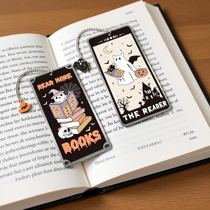 Halloween Metal Bookmarks Gifts - 2 PCs Boo Basket Stuffers Spooky Book Marks for Reading Women Men Funny Cool Page Marker for Horror Lovers Readers Bookish Kids School Office Accessories