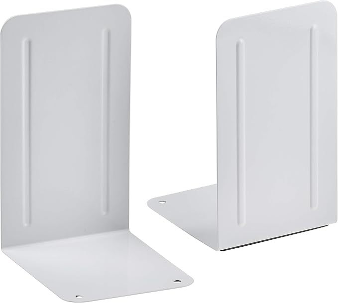 Acrimet Bookends for Shelves, Non-Skid Book Holder, Heavy Duty Book Stopper, Steel Metal Book Ends Storage for Home, Library, 6 7/8" H x 4" W x 4 1/2" D (White) (1 Pair / 2 Pieces)