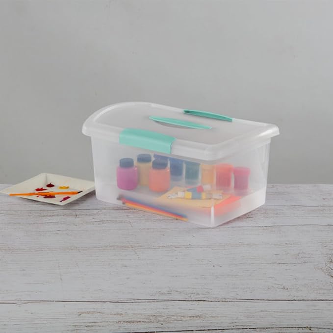 Sterilite Medium Nesting ShowOffs, Stackable Small Storage Bin with Latching Lid and Handle, Plastic Container to Organize Home, Clear, 18-Pack